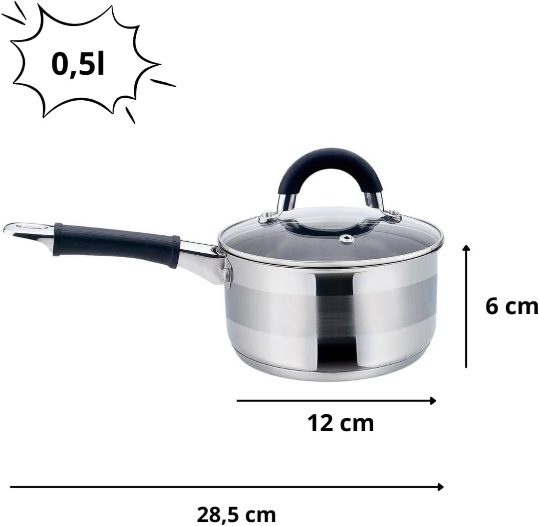 Kochtopf mit Deckel und Griff 500ml 12cm KH-1253 Edelstahl