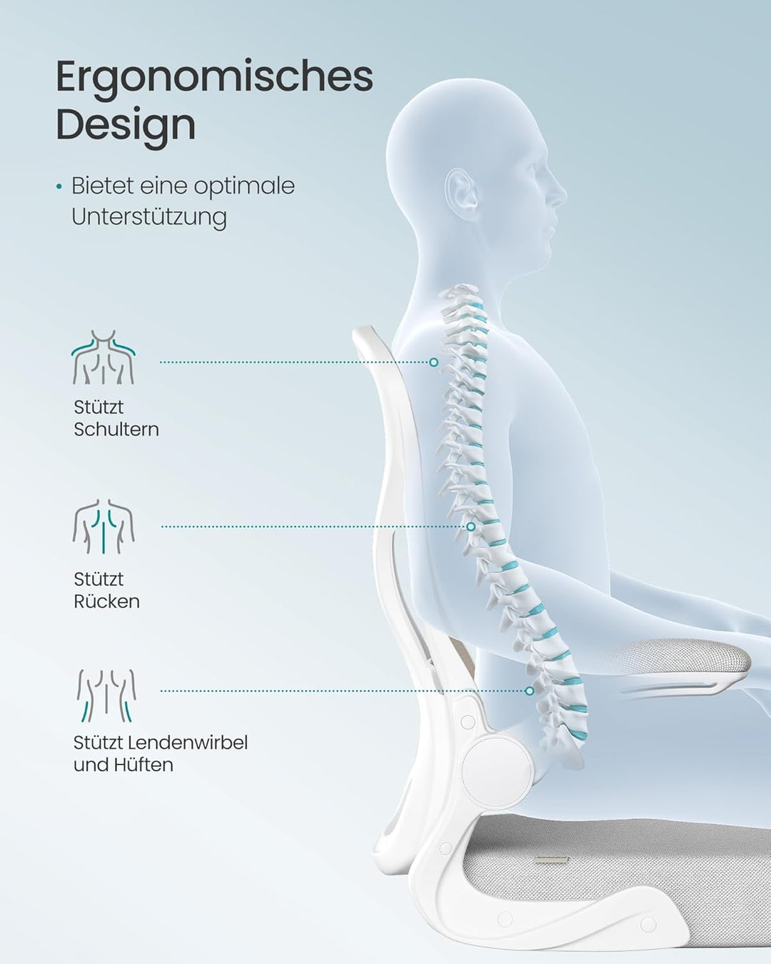 SONGMICS Bürostuhl ergonomisch, Drehstuhl mit Netzgewebe, Schreibtischstuhl mit Lendenstütze, Wippfu