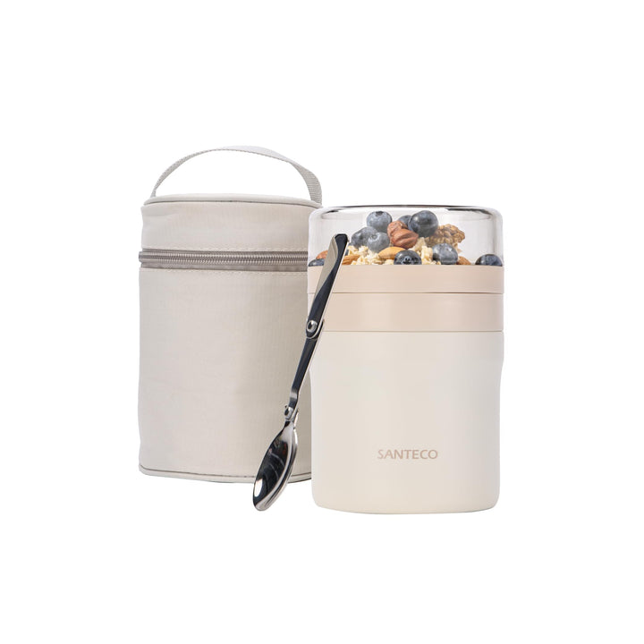 SANTECO Müslibecher to go 500ml+220ml Thermobehälter für Essen mit Löffel Hält 12 Stunden Warm, Spül