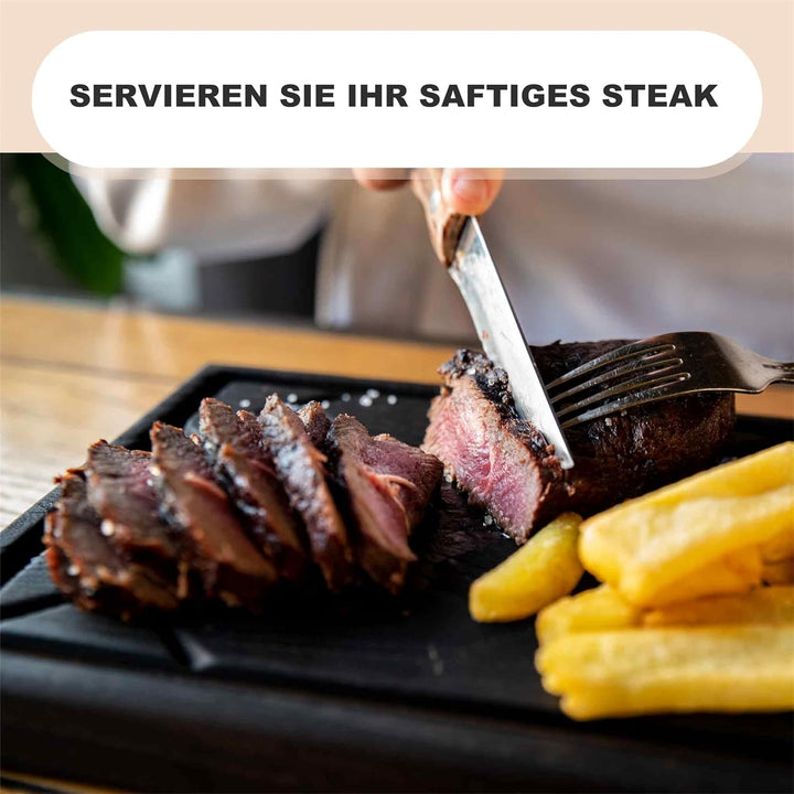 TESLYAR Steak Brett Servierbrett Holz Eichenholz 30x20cm (Medium) - Steak Servierplatte/Steakbrett S