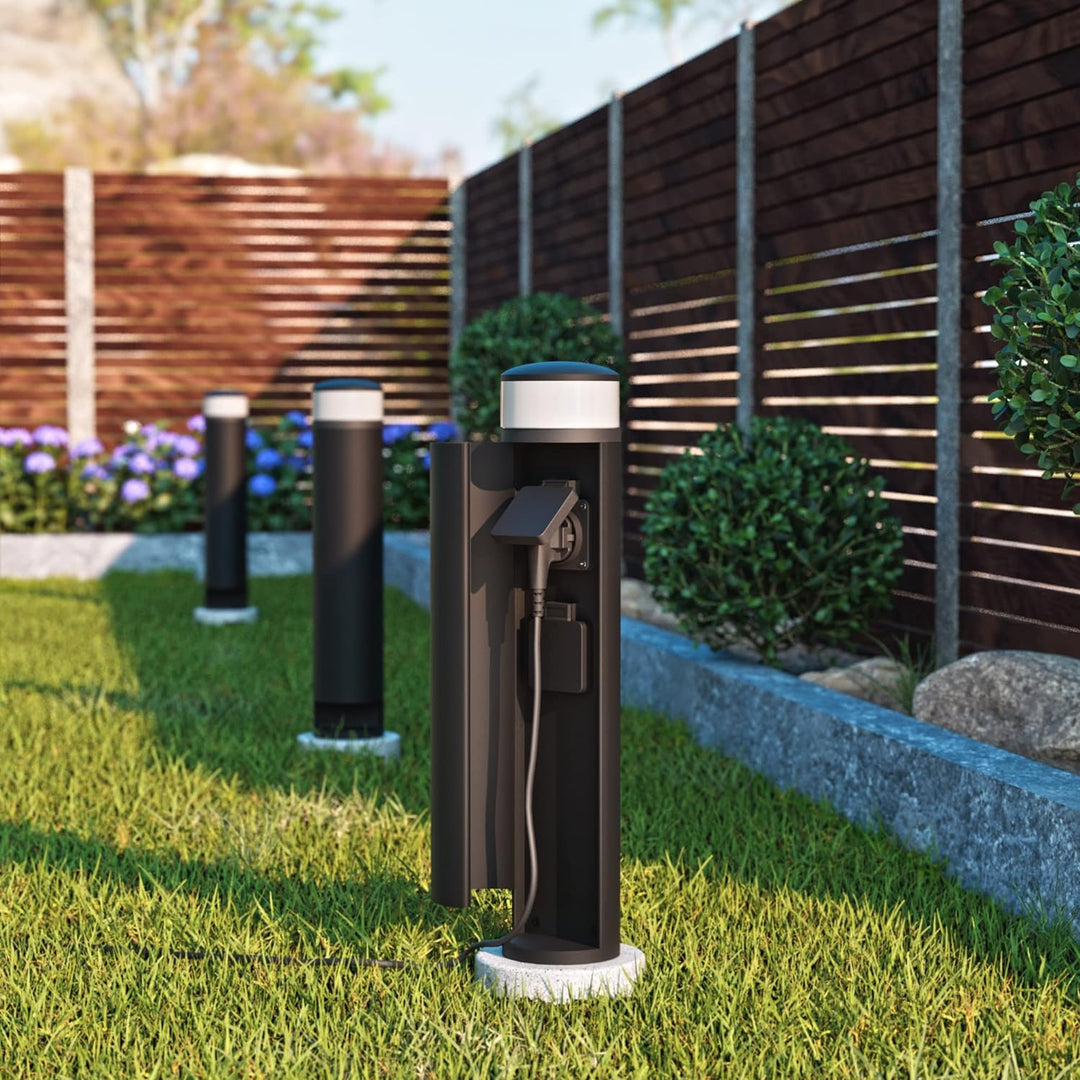 SSC-LUXon PALISO Design Lichtsäule Garten mit 2x Steckdosen für Aussen - Aussenstehlampe Pollerleuch