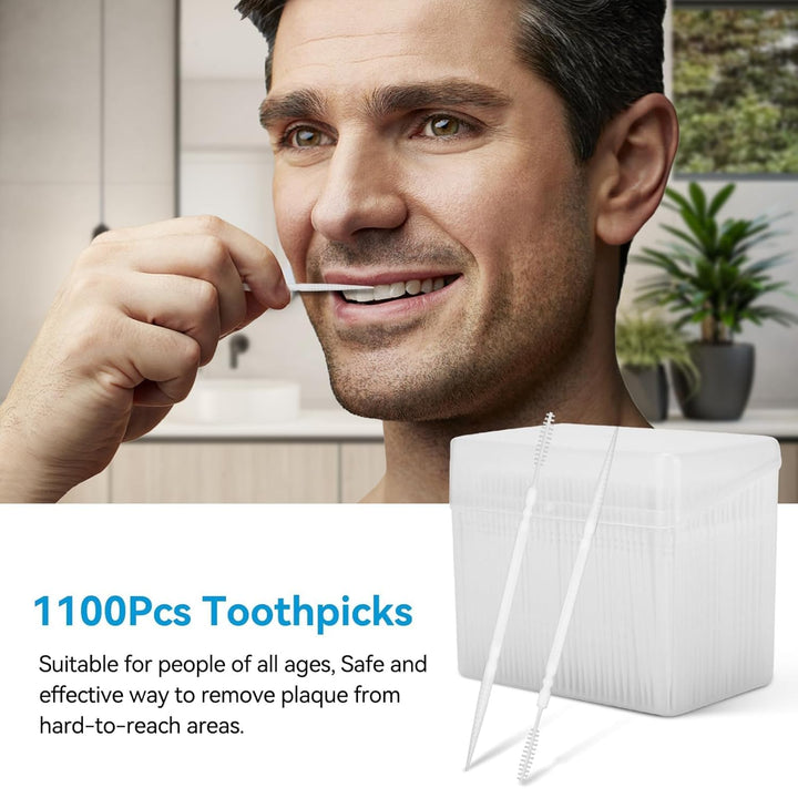 1100 Stück Kunststoff-Zahnstocher, runde Doppelkopf-Zahnstocher, runde Zahnreinigungsseide, Zahnseid