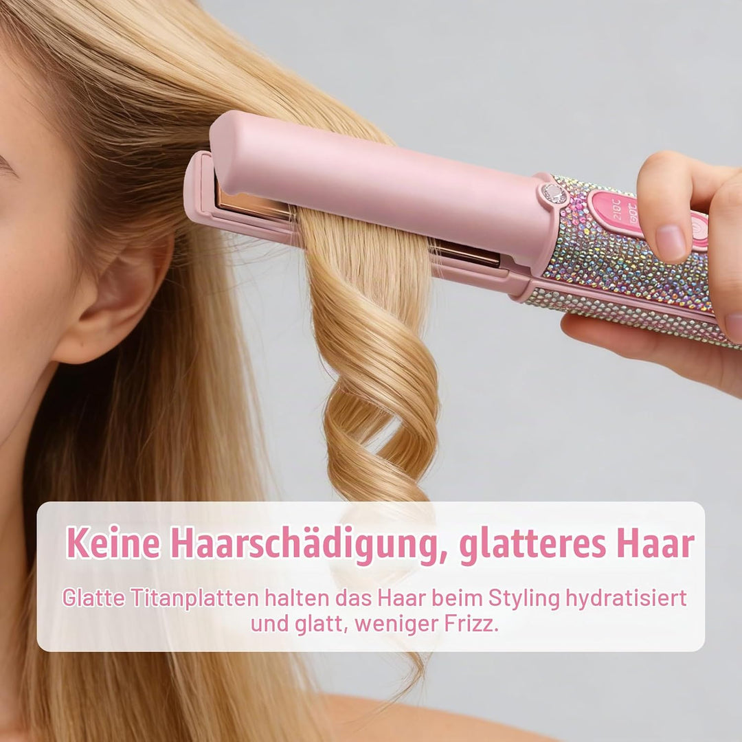 Mini Glätteisen Kabellos, Titan Haarglätter mit 5000mAh Akku, 2 in 1 Tragbares Klein Reise Glätteise