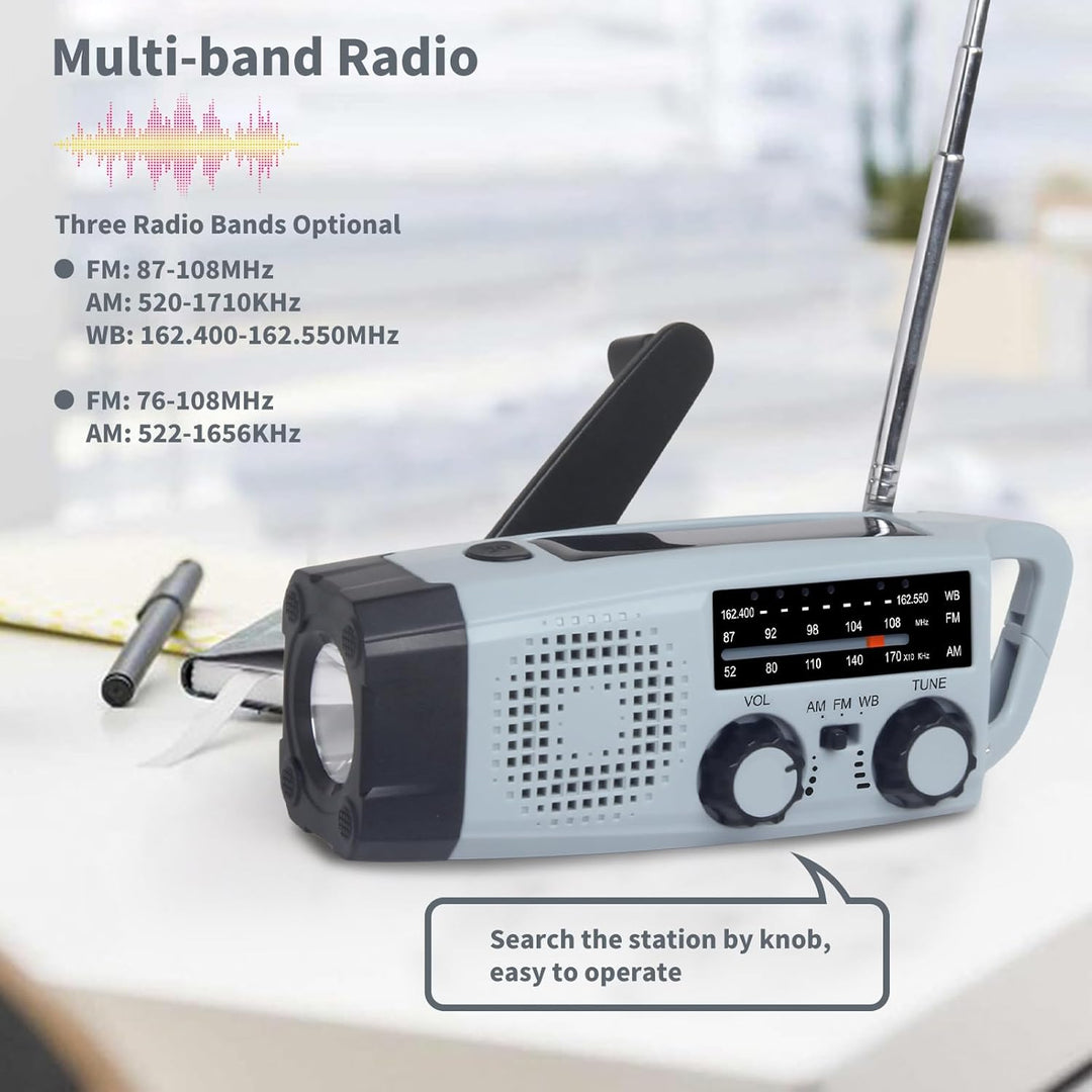 Notfall-Solarradio, Selbstbetriebenes Kurbelradio mit LED-Taschenlampe, SOS-Alarm,AM/FM Wetter Wind