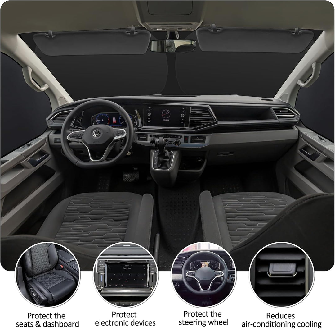 ZATOOTO Sonnenschutz Auto Frontscheibe passend für VW T5 T6, 3PCS Thermomatte Fahrerhaus, Auto Sonne