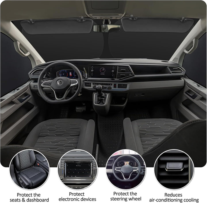 ZATOOTO Sonnenschutz Auto Frontscheibe passend für VW T5 T6, 3PCS Thermomatte Fahrerhaus, Auto Sonne