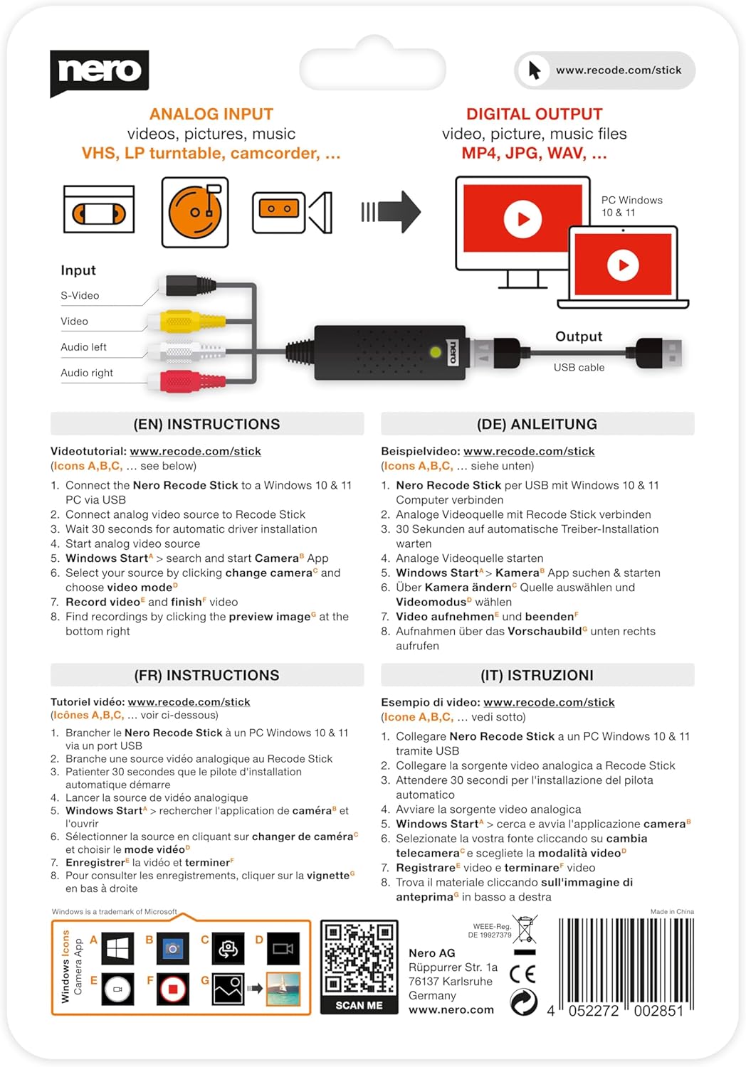 Nero VHS zu USB Video Grabber Recode Stick inkl. Videobearbeitungssoftware | Videoschnitt | Videokas
