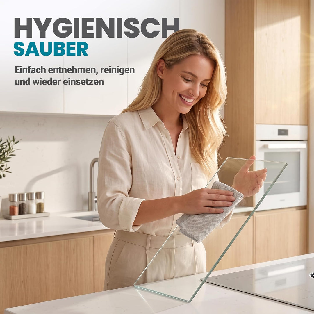 stauraum Spritzschutz Protect Herd Kochinsel Edelstahl mit Glasplatte 90cm Breite