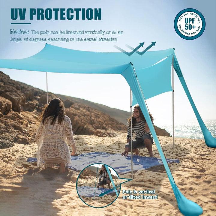 Strandzelt Sonnenschutz Strand zelte strandmuschel Muschel UPF50+ mit Sandschaufel, Erdnägeln und St