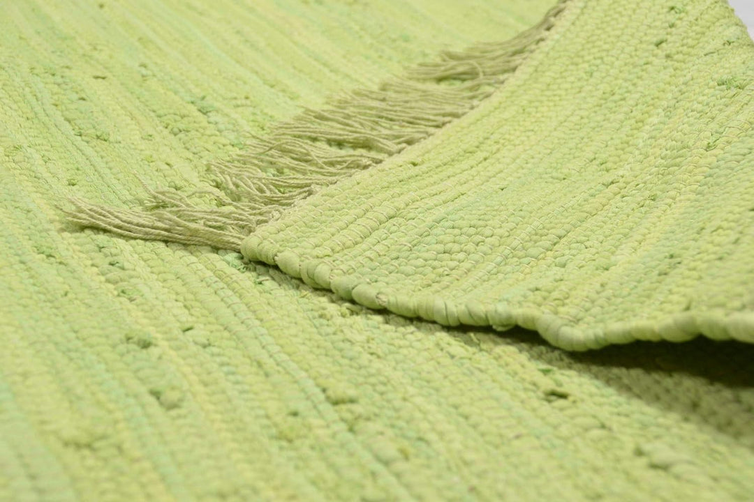 Theko | Dhurry Teppich aus 100% Baumwolle Flachgewebe Teppich Happy Cotton | handgewebt | Farbe: Grü