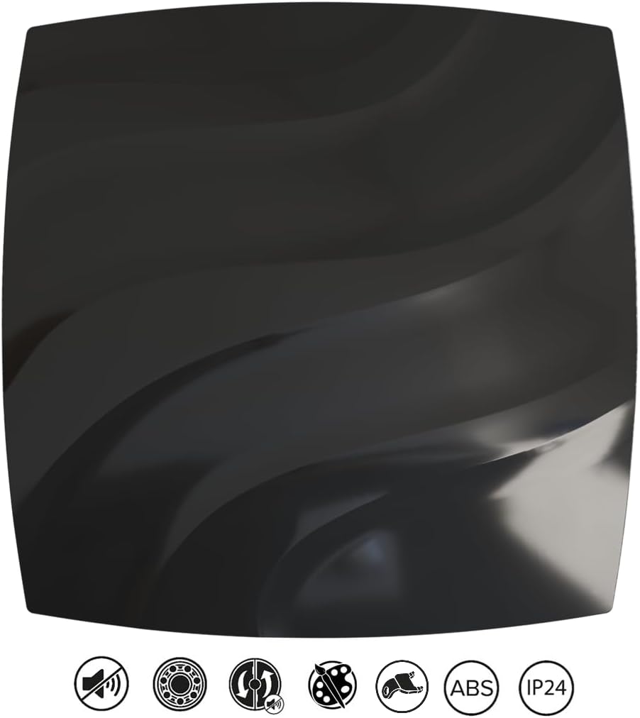Vlano ALTO 100 Black Badlüfter mit Quick-Fix Montagesystem, ohne Bohren, Standard, 100 mm, Rückschla