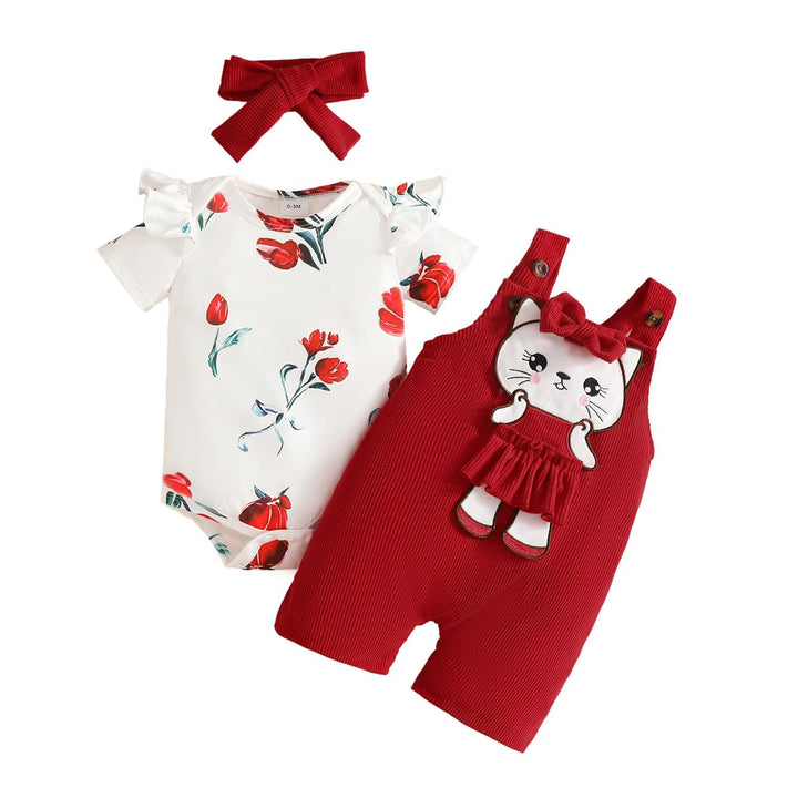 Baby Mädchen Kleidung Outfits Herbst Winter Niedlich Liebe Druck Strampler Cartoon Bär Overalls Hose