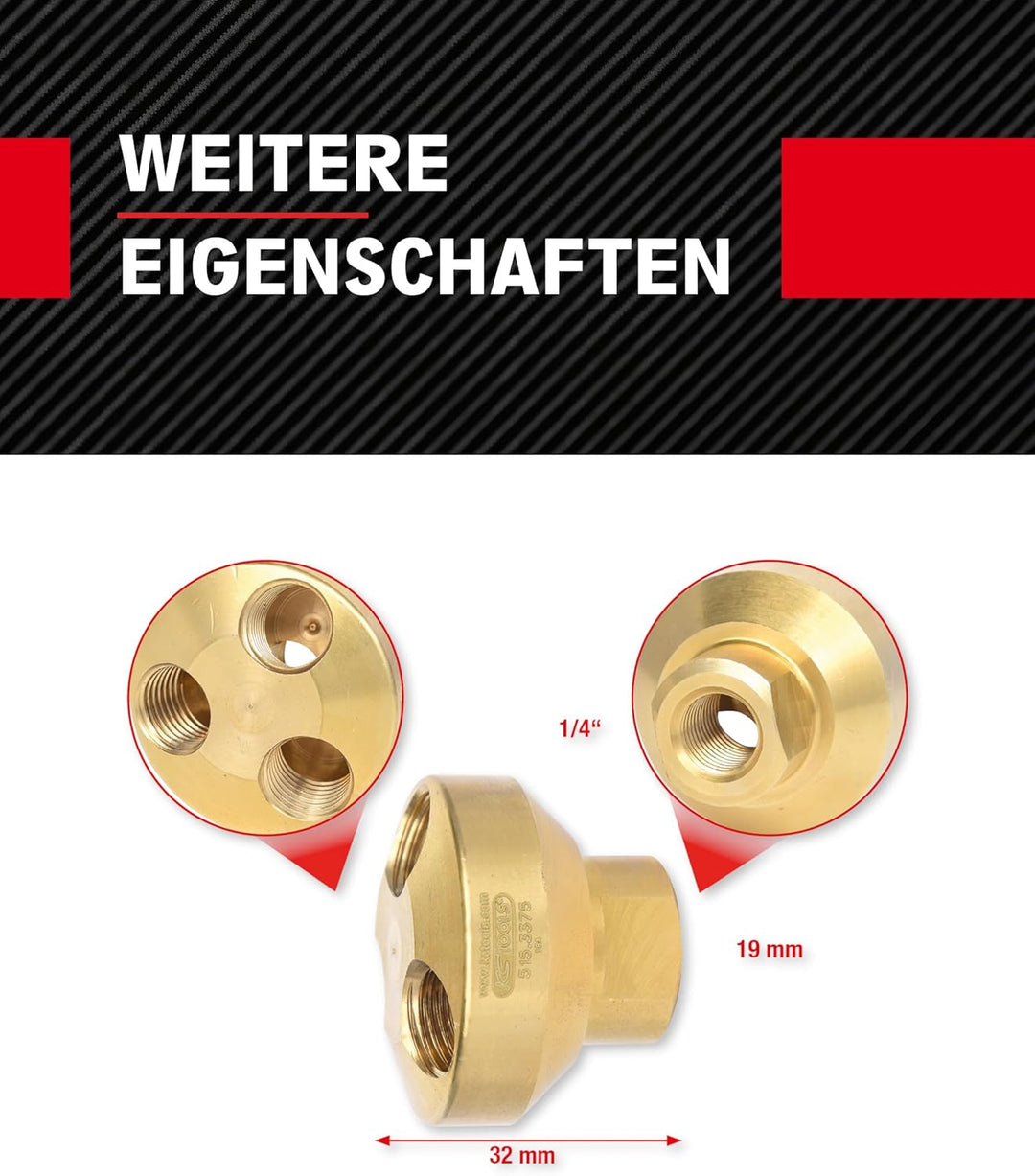 KS Tools Messing Druckluftverteiler 3-fach 1/4" 515.3375 41mm I Druckluft Verbinder Anschluss von 3