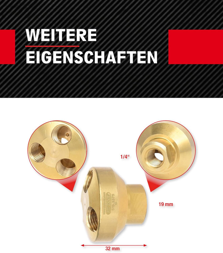 KS Tools Messing Druckluftverteiler 3-fach 1/4" 515.3375 41mm I Druckluft Verbinder Anschluss von 3