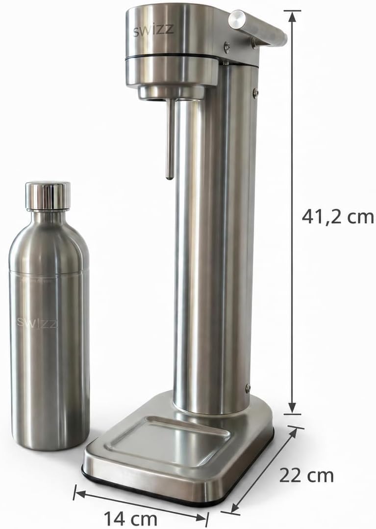 Premium Wassersprudler aus gebürstetem Edelstahl mit 1 x BPA-frei Flaschen SW!ZZ (gebürstetem Edelst