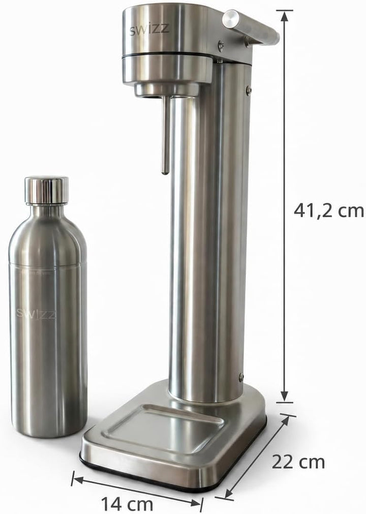 Premium Wassersprudler aus gebürstetem Edelstahl mit 1 x BPA-frei Flaschen SW!ZZ (gebürstetem Edelst