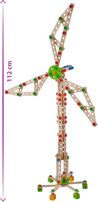 Eichhorn 100039046 - Constructor Windrad - vielseitiges Holzspielzeug 300 Bauteile, 8 verschiedene K