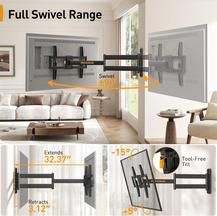 Perlegear TV Wandhalterung PGMFK6& PGLF18 mit 822mm Langem Arm wandhalterung Fernseher