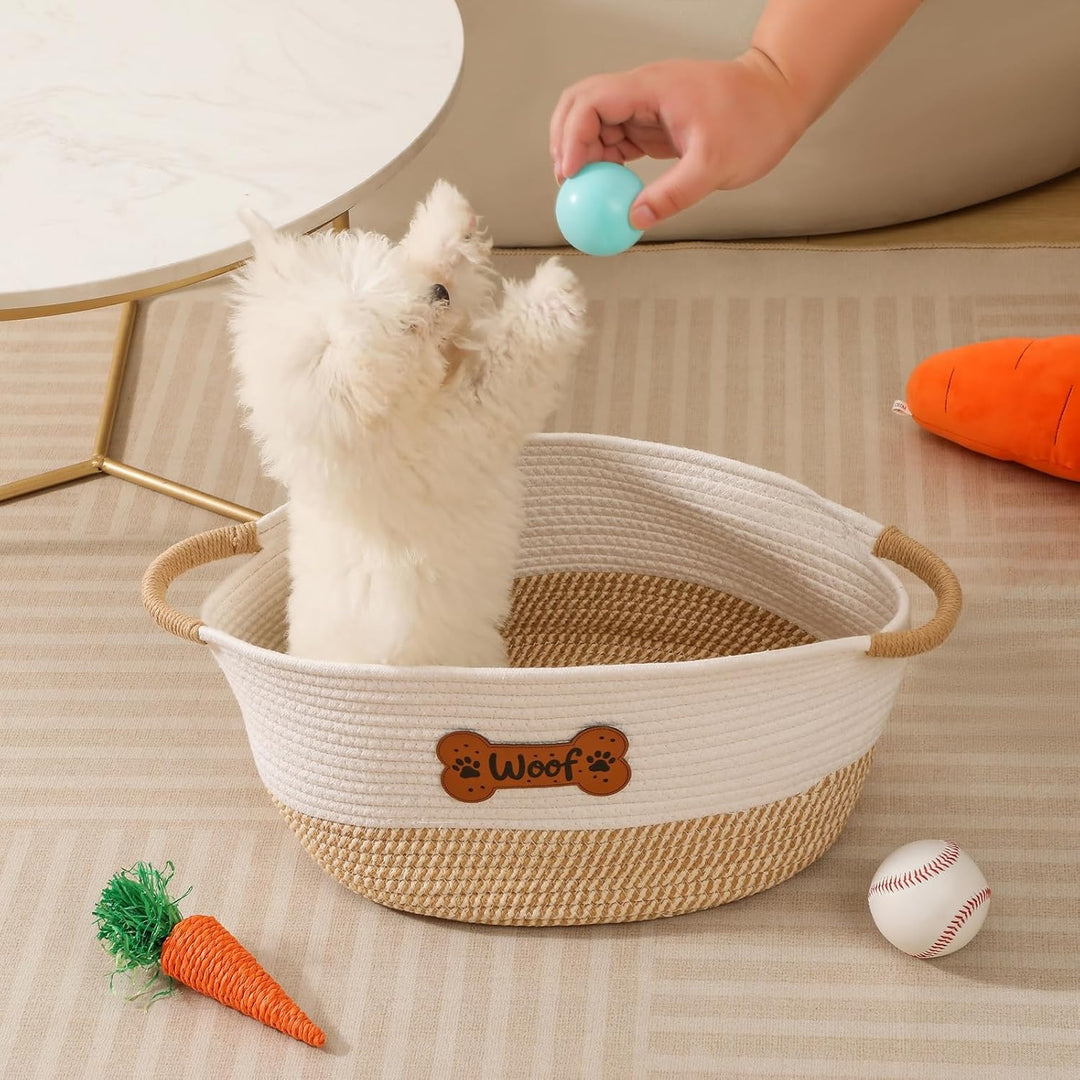 Hundespielzeug Aufbewahrungskorb, Hunde Spielzeugkorb mit Griff, Aufbewahrungskorb aus Baumwollseil,