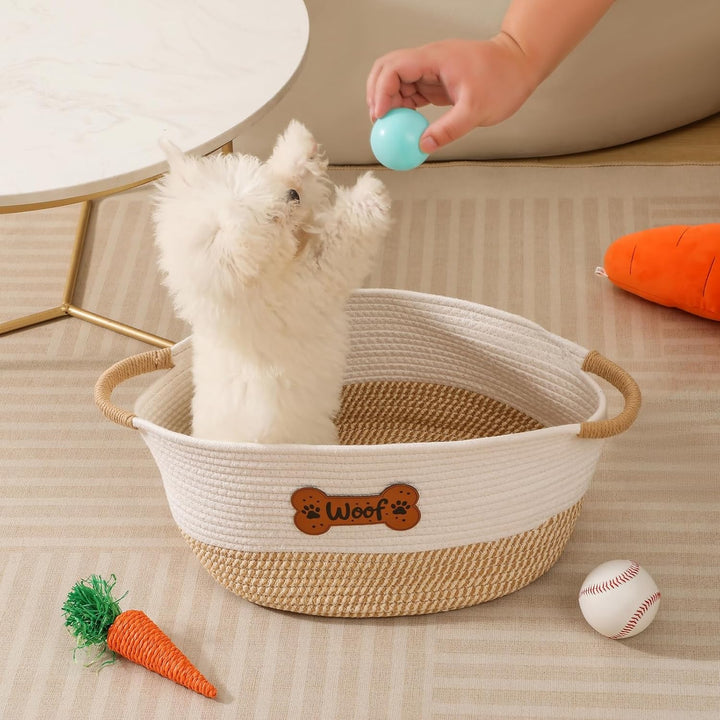 Hundespielzeug Aufbewahrungskorb, Hunde Spielzeugkorb mit Griff, Aufbewahrungskorb aus Baumwollseil,