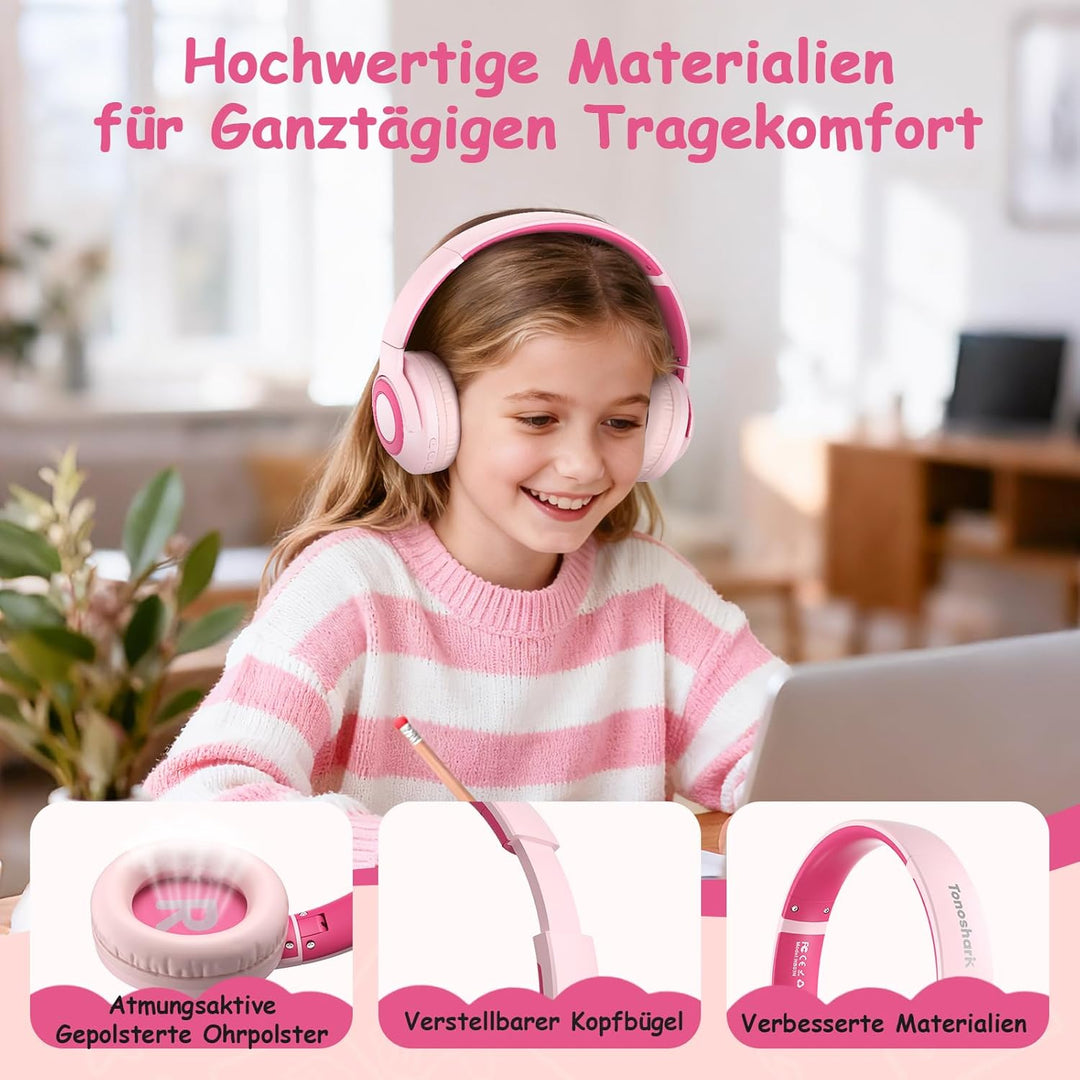 Kopfhörer Kinder Bluetooth | Noise Cancelling Kopfhoerer Kinder | 60h Spielzeit, Leicht über Ohr Kin