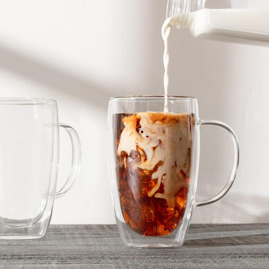 Youngever 2er Set 500ML Kaffee Gläser, Kaffeetassen aus Glas, Doppelwandige Kaffeetassen, Double gla