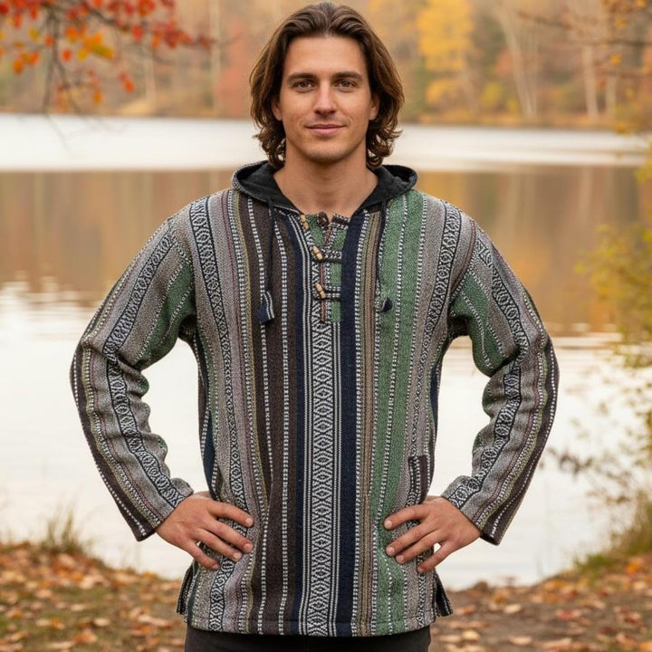 GURU SHOP Goa Kapuzenshirt, Baja Hoodie, Style Kapuzenpullover, Herren, Baumwolle, L Gr&amp;