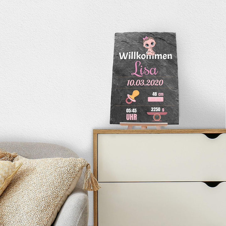 wandmotiv24 individuelle Schiefertafel als Geschenk zur Geburt, 20 x 30 cm, mit Staffelei, Familien,