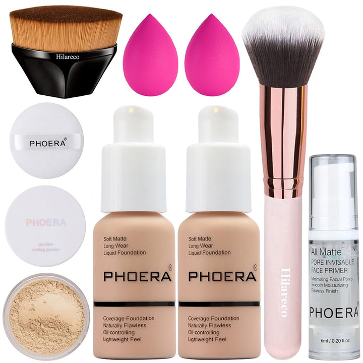 PHOERA Foundation,PHOERA Primer, PHOERA Puder,Concealer Cover Flüssigmatt Full Coverage, Make Up Fou