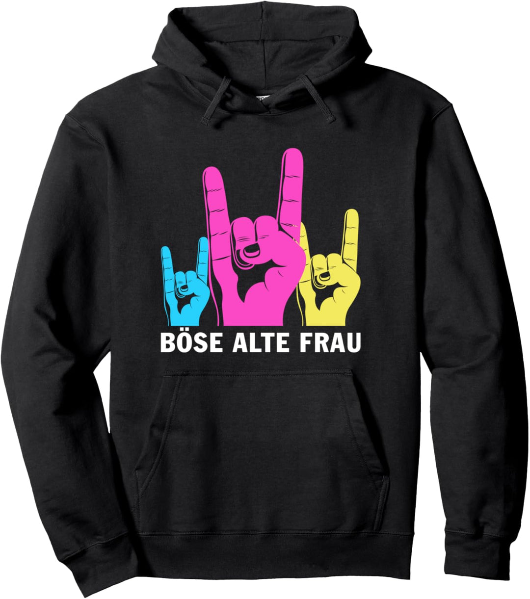 Böse Alte Frau - 80er Retro Heavy Metal Hand Symbol Hardrock Pullover Hoodie