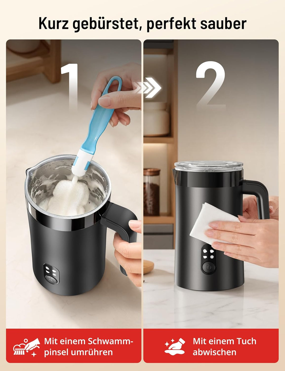 PARIS RHÔNE Milchaufschäumer Elektrisch 400ml, 4-in-1 Milchschäumer Kalt- & Heissschaum für Latte, C