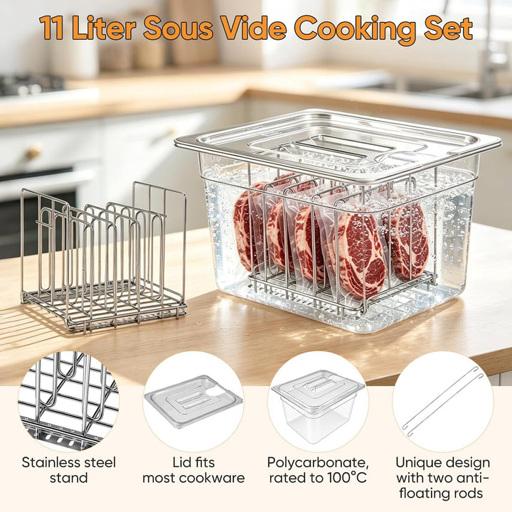 Sous Vide Behälter, 11L Sous Vide Container mit Deckel und Rack für Sous-Vide Stick Garer Mehrere Ma