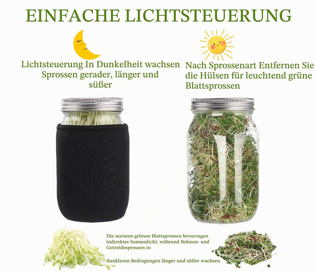 Deefongo 1000 ml Sprossen-Set, 4er Sprouting jar Glas,Keimglas-Set, Weithalsgläser mit abgeschirmten