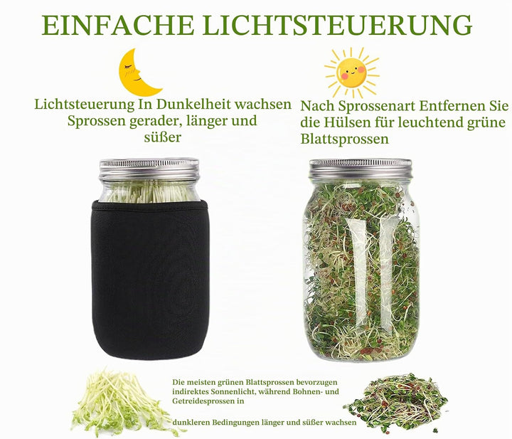 Deefongo 1000 ml Sprossen-Set, 4er Sprouting jar Glas,Keimglas-Set, Weithalsgläser mit abgeschirmten
