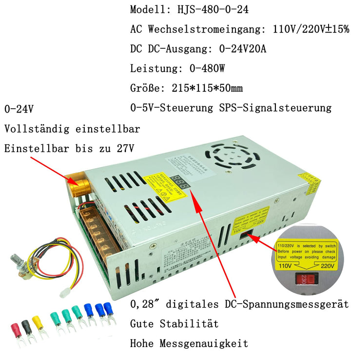 Lianshi Transformator AC-DC 0-24V einstellbar 20A 480W Spannung Digitalanzeige DC geregeltes Schaltn