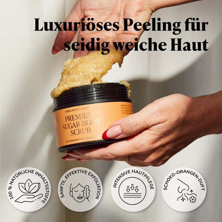 Active Luxe Premium Sugar Scrub – Zuckerpeeling Körper mit Schokolade & Orange Duft für weiche Haut