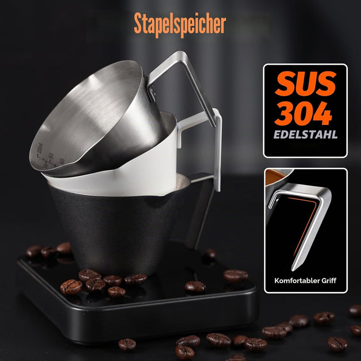 YARRAMATE Espressotassen mit Griff, Edelstahl-Espresso-Zubehör, Doppelausguss, Metall-Messbecher mit