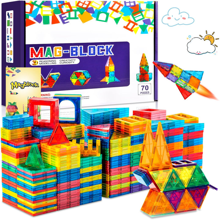 70Pcs Magnetische Bausteine Spielzeug, Magnetisches Bauspielzeug, Puzzle Baustein Spielzeug, Magneti