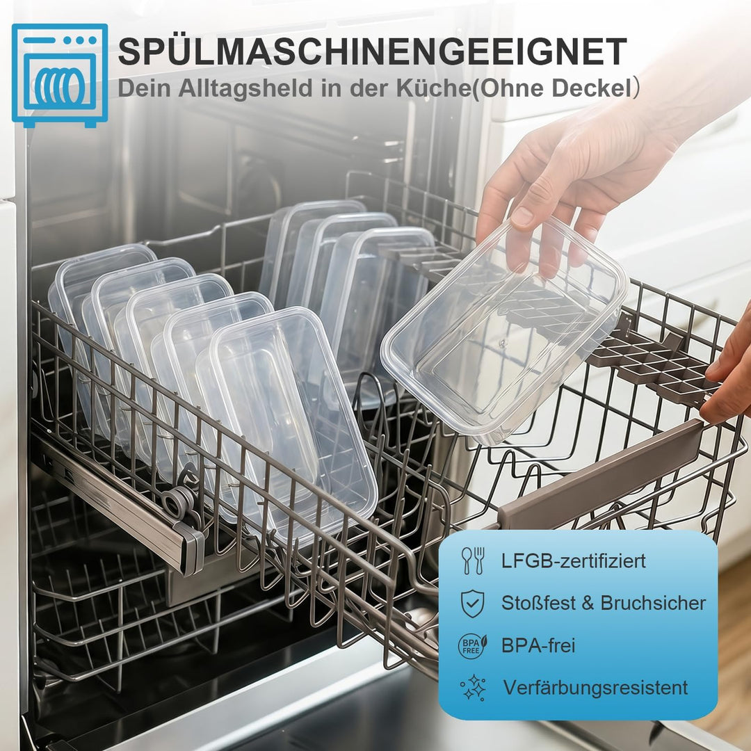 Hotec Frischhaltedosen mit Deckel, 10 x 1 L, Clip & Close Frischhaltedosen-Set, Meal Prep Boxen, 100