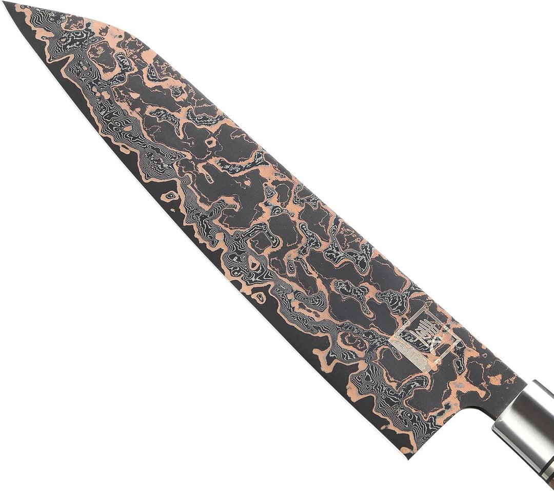 zayiko ShadowMagma Kiritsuke 20,5 cm, 73 Lagen Damaststahl mit VG10 Kern | Kupfer-Bronze-Einlage, sc