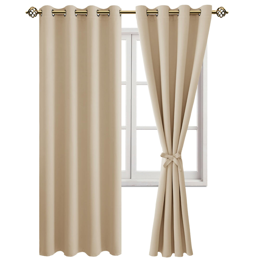 JIUZHEN Blickdicht Vorhänge Gardinen Ösenvorhang für Schlafzimmer Wohnzimmer,Beige Verdunkelungsvorh