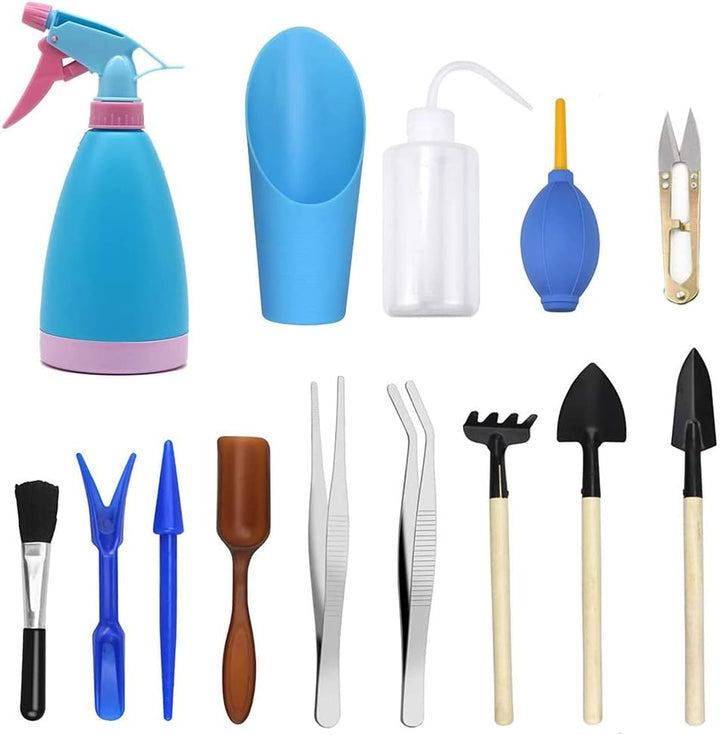 Amasawa 14 Stück Mini Garten Handwerkzeuge Set, Sukkulente Handwerkzeuge Set, Pflanz Handwerkzeuge S