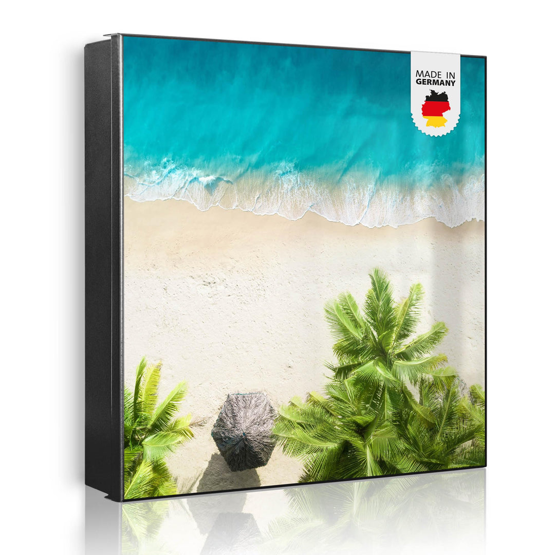 banjado® Grosser Schlüsselkasten Glas/Schlüsselbox 30cm x 30cm mit 50 Haken - Motiv Strandtag/Schlüs