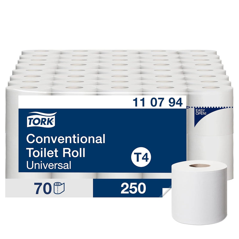 Tork weiches Kleinrollen Toilettenpapier Weiss T4, Universal, 2-lagig, 70 × 250 Blätter, 110794