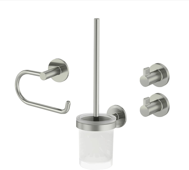 Starter Set NOA (2 Haken, WC-Papierhalter ohne Deckel, WC-Bürstenset), Nickel-matt, Designed by Lenz