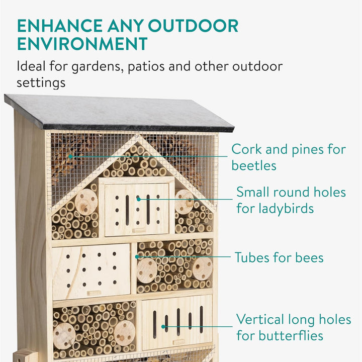 Navaris Insektenhotel gross wetterfest XXL - Mit Metall-Dach - Bienenhotel - Hummelhaus - Schmetterl