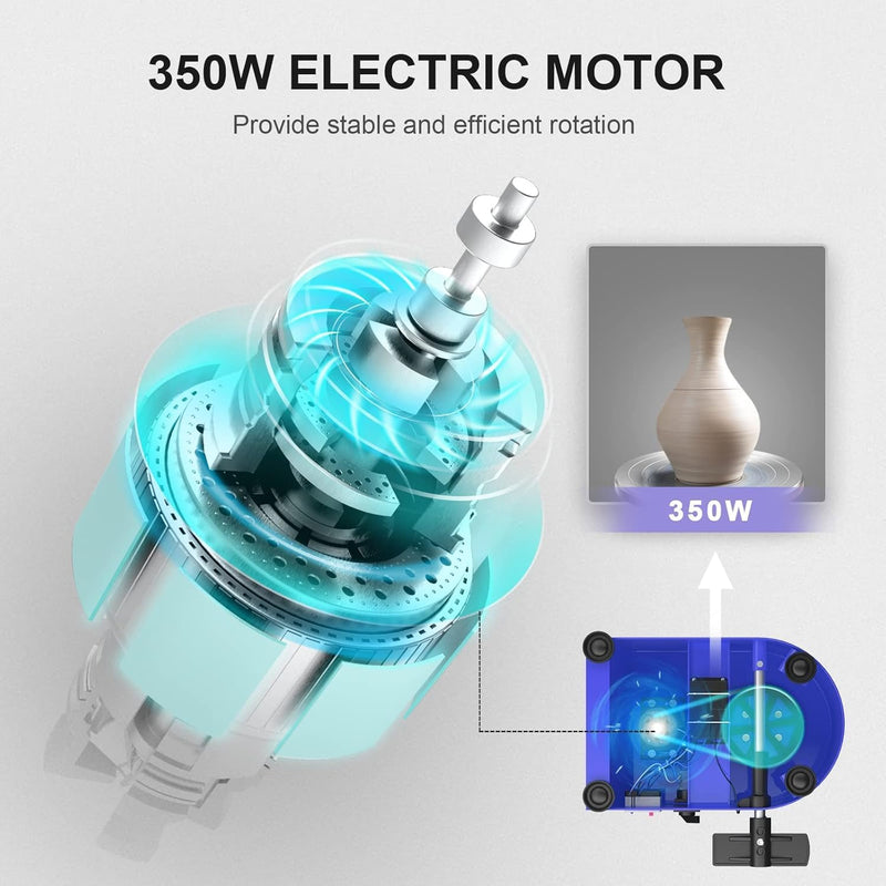 VAYOTOY Elektrische Töpferscheibe,25CM Töpferscheibe Formmaschine 350W Elektrisches DIY Tonwerkzeug