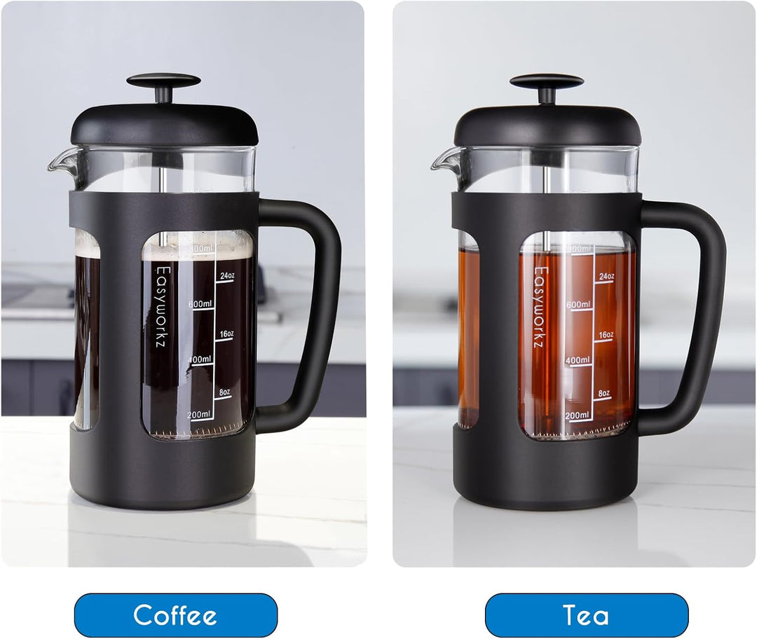 Easyworkz French Press 1000 ml Kaffeebereiter Kaffeepresse mit Borosilikatglas,rutschfester weicher