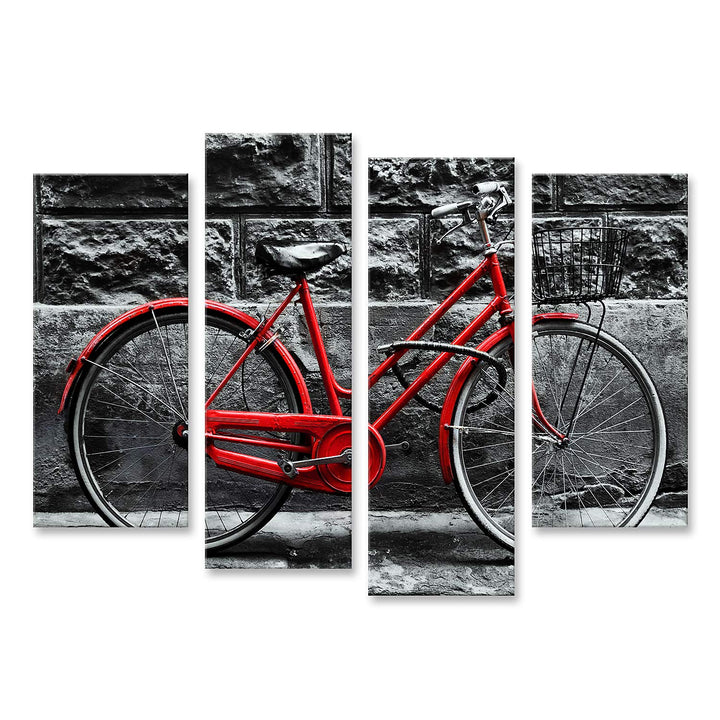 islandburner Bild auf Leinwand Retro Vintage Rotes Fahrrad Vor Schwarz Weisser Wand Bilder Wandbilde