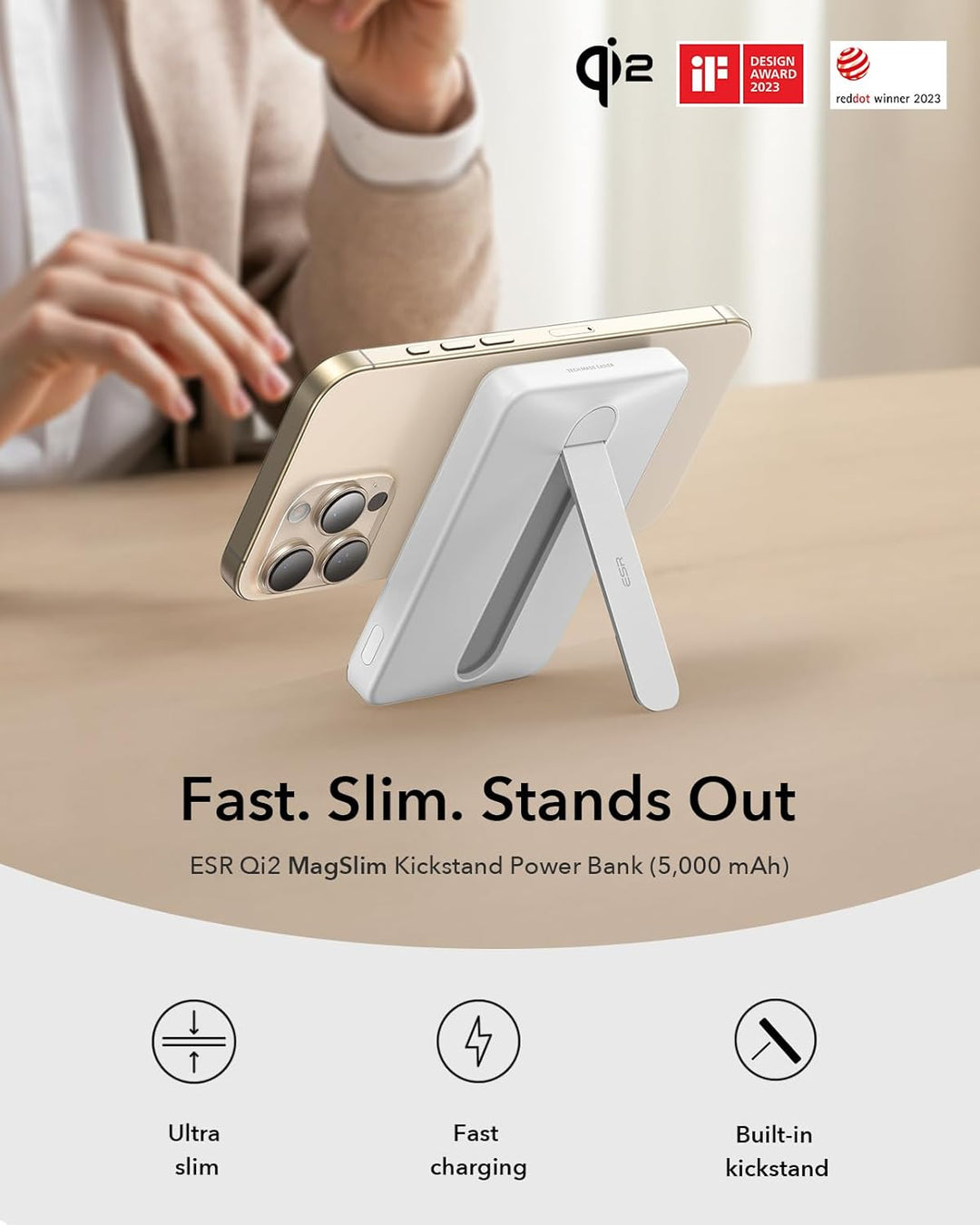 ESR MagSafe Power Bank 5000mAh, QI2-Zertifizierte Magnetische Power Bank, 1,5cm Ultrakompakte Powerb